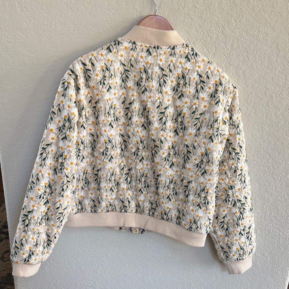 NWOT Floral Embroidered Linen Bomber Jacket - Picture 6 of 7